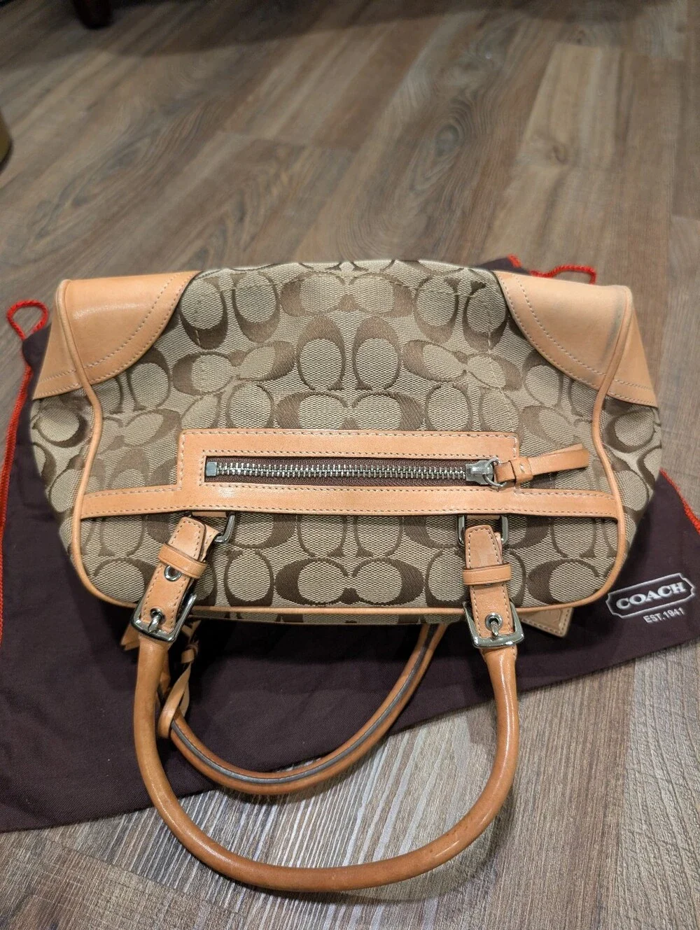 Vintage Coach Signature Canvas Satchel in Khaki/Chestnut